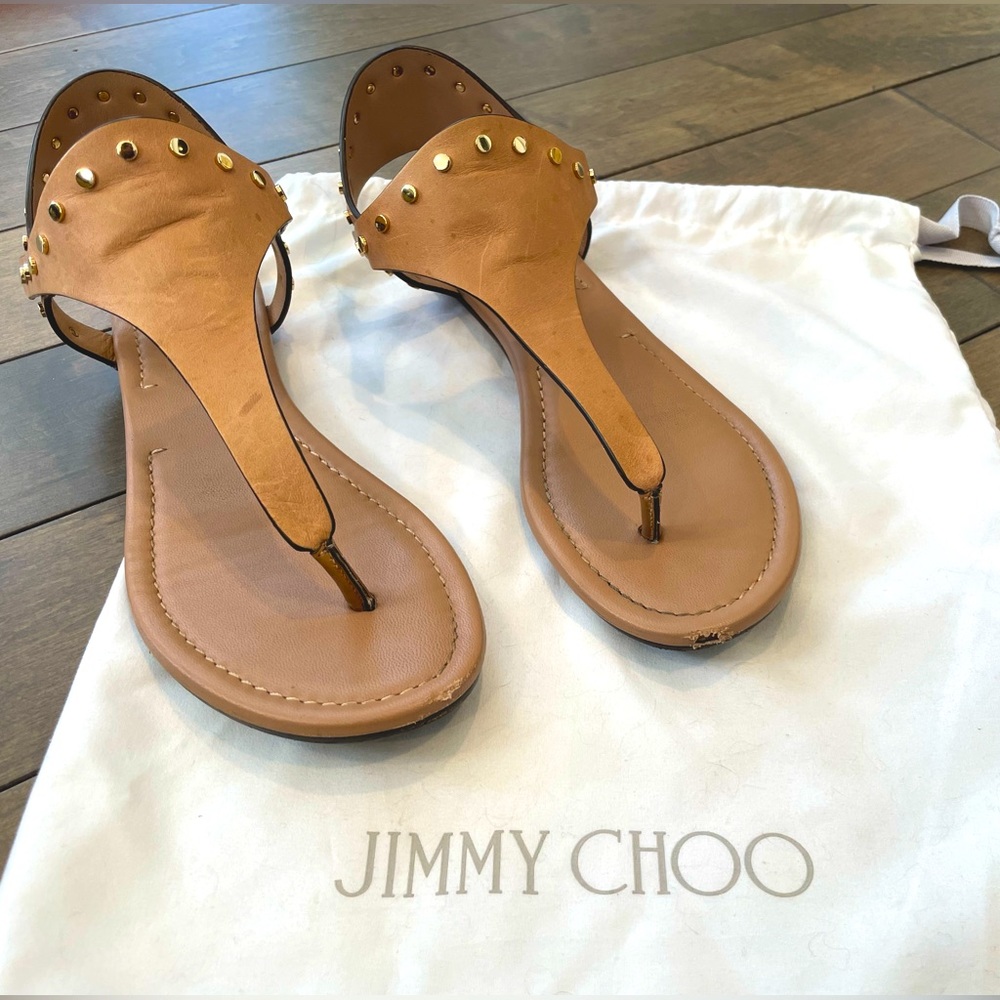 Dara Studded T-Strap Sandal, vachetta leather - JIMMY CHOO